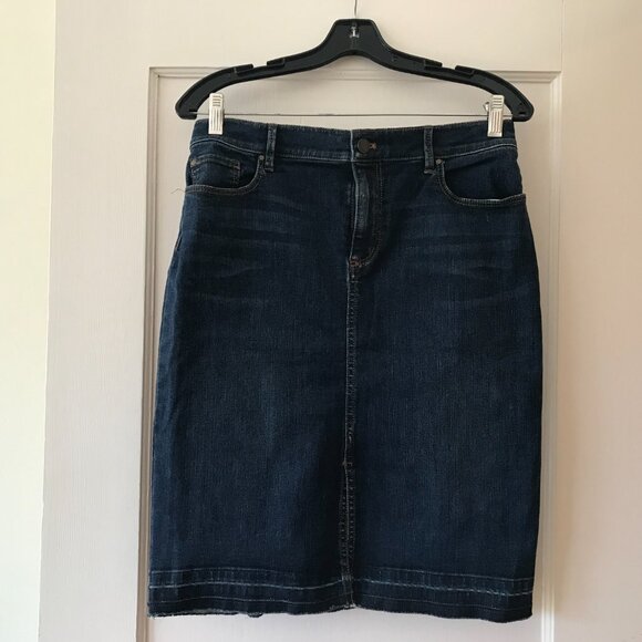 Ann Taylor | Petite Raw Hem Denim Pencil Skirt - Picture 2 of 11